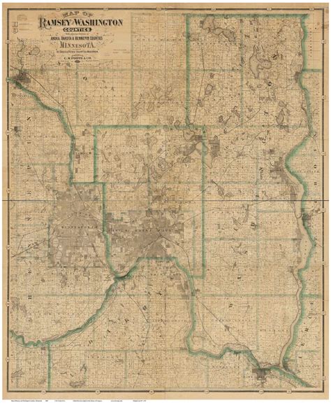 Ramsey Washington Counties Minnesota 1887 Old Wall Map Reprint With