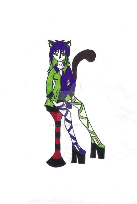 Purple And Green Cat Girl By Evilnekoyoukai On Deviantart