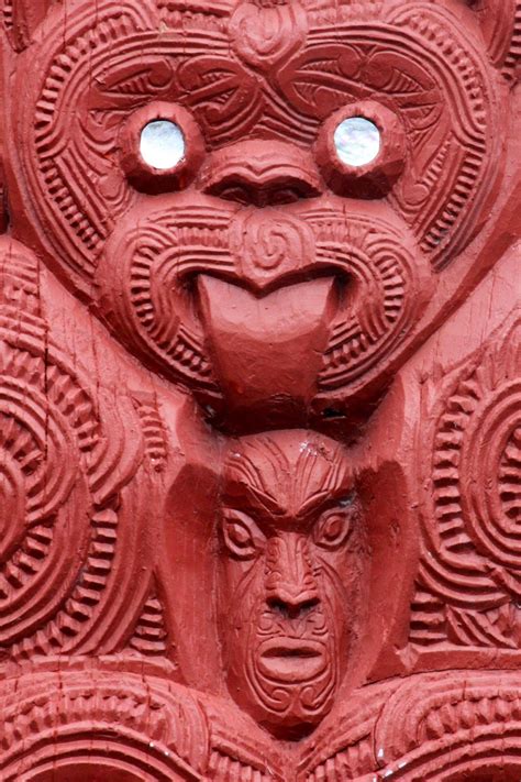 Maori Art Carvings From Marae Photo