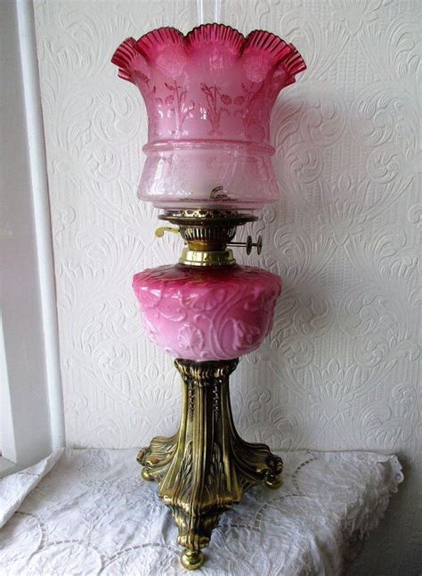 Antique Antique Victorian Cranberry Glass Oil Lamp Antiquescouk