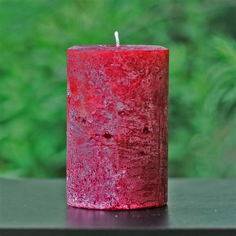 Cranberry Red Rustic Unscented Pillar Candle Large 4 Inch Wide