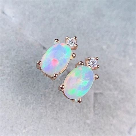 Natural Opal Studs Earrings Sterling Silver Opal Studs Etsy
