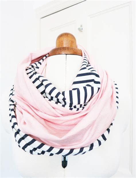 Items Similar To Navy Blue And Pink Striped Infinity Scarf On Etsy