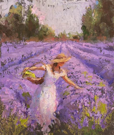 Original Acrylic Painting Lavender Fields Purple Landscape Painting Art