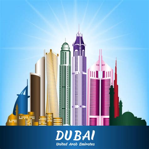Perfect for travel agencies postcards pro. Dubai City Skyline Silhouette With Golden Skyscrapers ...