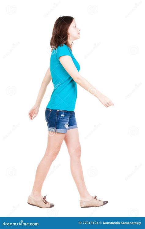 Back View Of Walking Woman In Shorts Stock Photo Image Of Happy