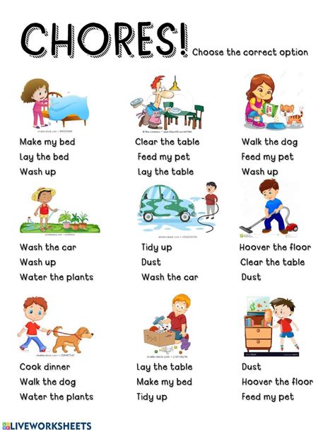 Household Chores Interactive Worksheet English Conversation For Kids
