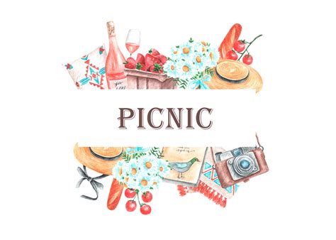 Luxury Picnic Watercolor Clipart Picnic Frame Wreath Border By