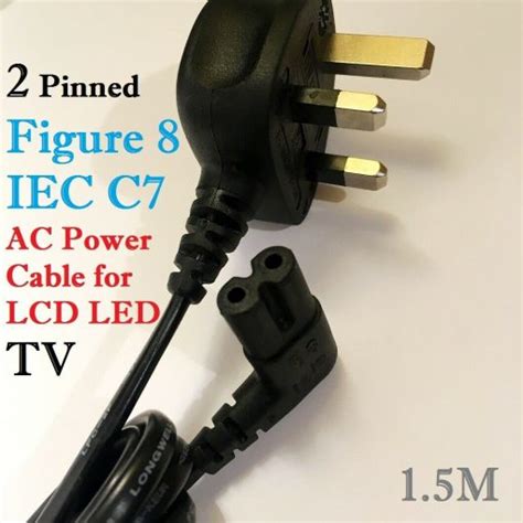 2 Pin Figure 8 Iec C7 Angled Shape 90 Degree Uk Type Power Cable For