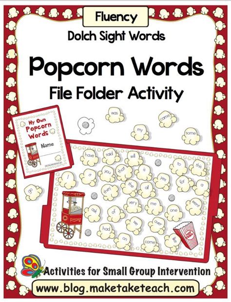 File Folder Activity For Learning And Practicing Sight Words Popcorn
