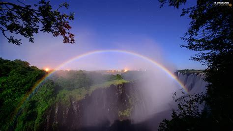 Forest Great Rainbows Star Waterfall For Desktop Wallpapers 1920x1082