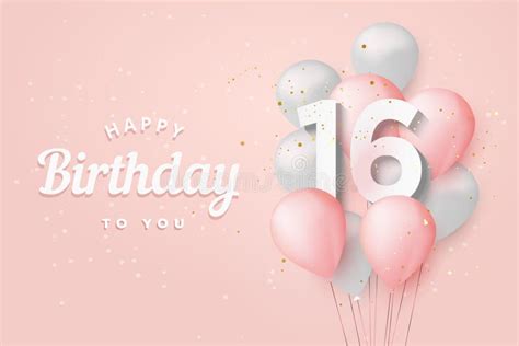 Happy 16th Birthday Balloons Greeting Card Background Stock Vector