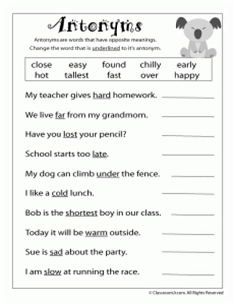 Reading Worksheets: Antonyms and Synonyms | Woo! Jr. Kids Activities