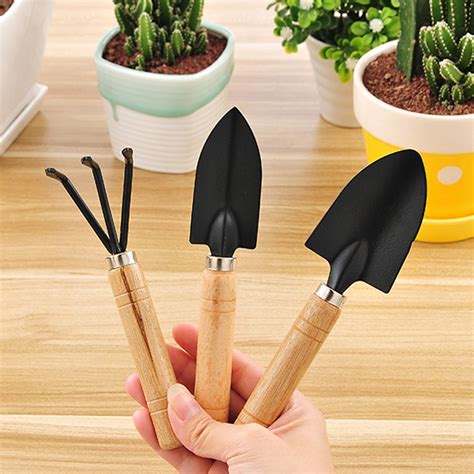 3pcsset Mini Garden Shovels Spade Rake Claw Tool With Wooden Handles