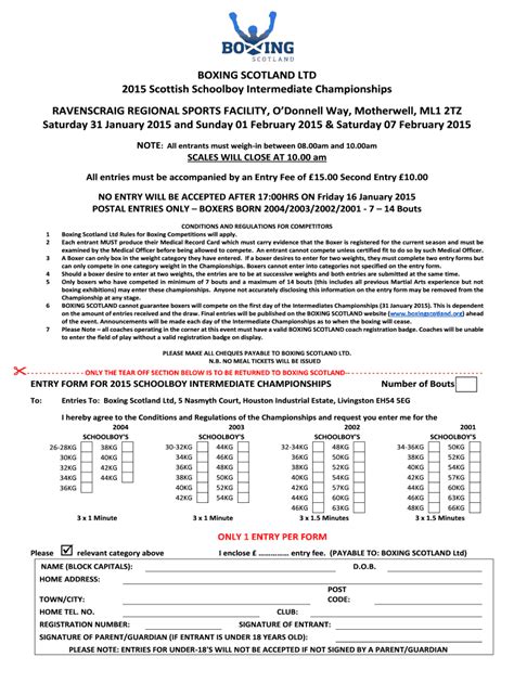 Fillable Online Boxingscotland 2015 Intermediate Entry Forms Boxing