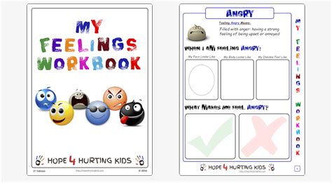 This miniature book about feelings for kids is called 'my book about feelings' and comes to us from scholastic.com. My Feelings Workbook - Hope 4 Hurting Kids