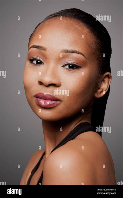 Beautiful Face Of Black Asian Blasian Woman With Cosmetics Makeup Stock