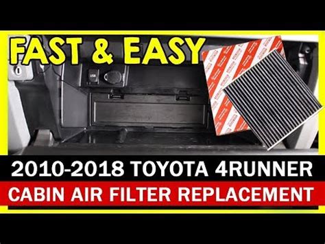 The filter removes contaminants and debris from outside air and prevents them from entering the cabin of the vehicle. How to Replace Cabin Air Filter [2010-2018 Toyota 4Runner ...