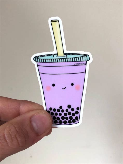 Cute Boba Tea Vinyl Sticker Purple Boba Tea Waterproof Etsy Uk