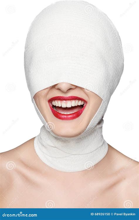 Beautiful Woman After Plastic Surgery With Bandaged Face Stock Photo Image Of Model Front
