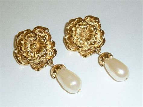 Vintage AVON Faux Pearl Dangle Earrings Gold Flower Baroque Etsy