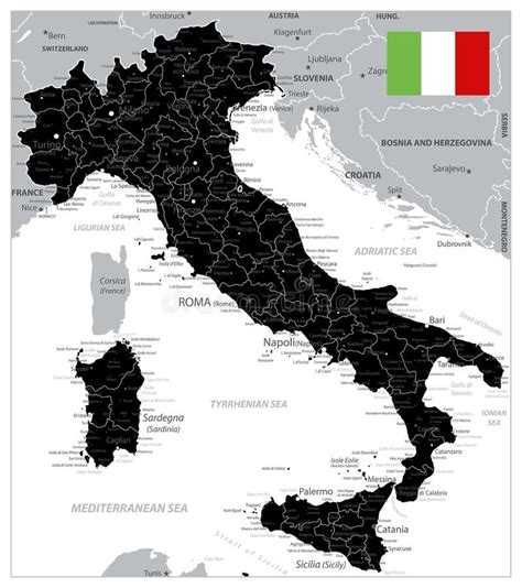 Black Italy Map Stock Vector Illustration Of Maps Provinces 6299328