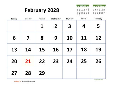 February 2028 Calendar With Extra Large Dates