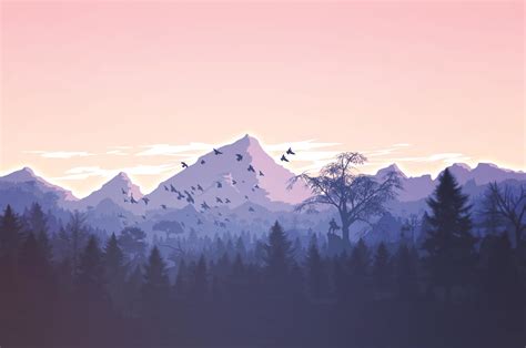 2560x1700 Minimalism Birds Mountains Trees Forest Chromebook Pixel