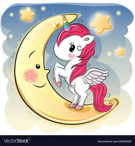 Cartoon Unicorn Girl On The Moon Royalty Free Vector Image