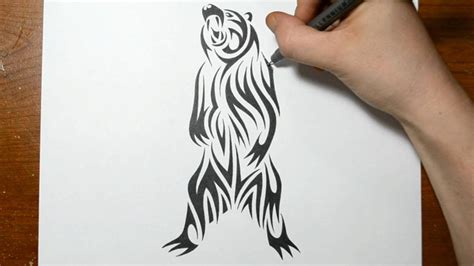Drawing A Grizzly Bear Tribal Tattoo Design Style Youtube