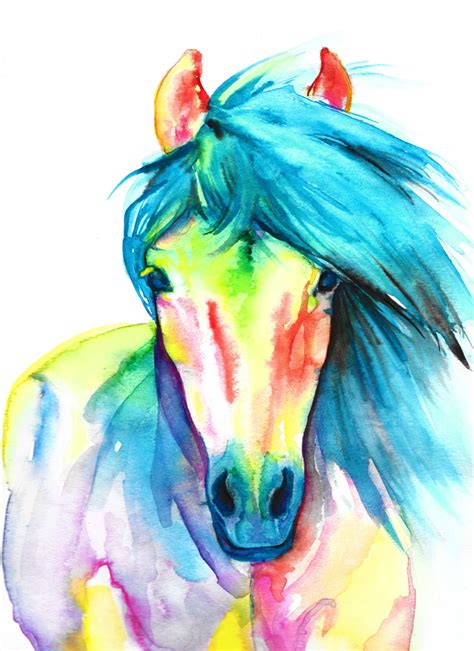 Neon Rainbow Horse By Kric On Deviantart Watercolor Horse Watercolor