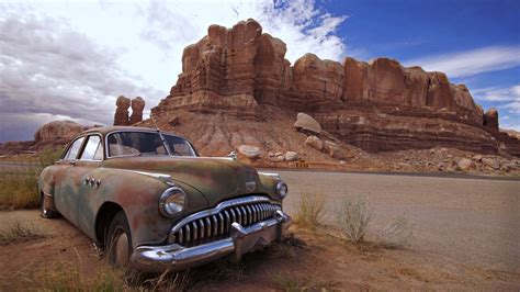 Desert Old Cars Landscape Nature Rocks Mountains Wallpapers Hd