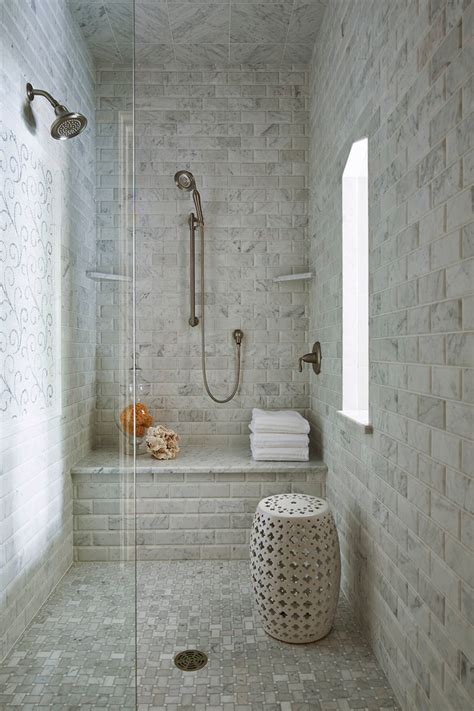 Marble is always beautiful but put in this artistic and creative context makes it we like tile that adds some sparkling effect to the shower too, of course. 50 Cool And Eye-Catchy Bathroom Shower Tile Ideas - DigsDigs