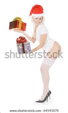 Beautiful Nude Christmas Woman Santa Hat Stock Photo 64303957