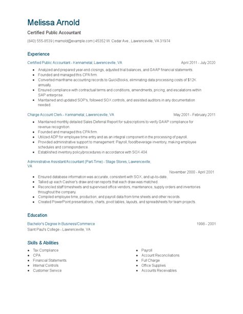 Certified Public Accountant Resume Examples And Tips Zippia