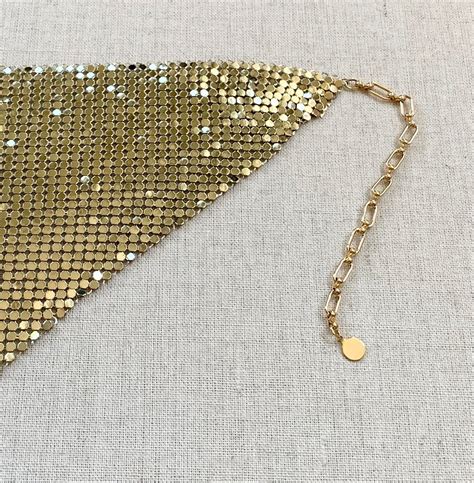 Gold Chain Mail Necklace Scarf Bib Necklace Vintage 80s Heavy Solid