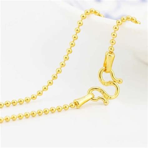 Pure Solid 999 24k Yellow Gold Necklace Women Smooth Beads Link