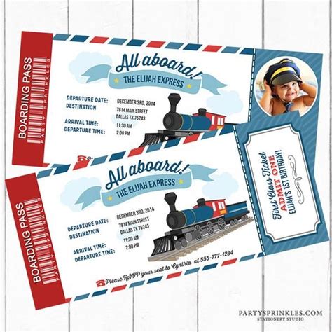 Printable Vintage Train Boarding Pass Ticket Invitation All Aboard