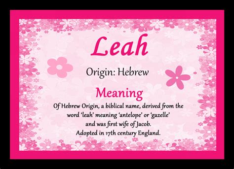 Leah Personalised Name Meaning Placemat The Card Zoo