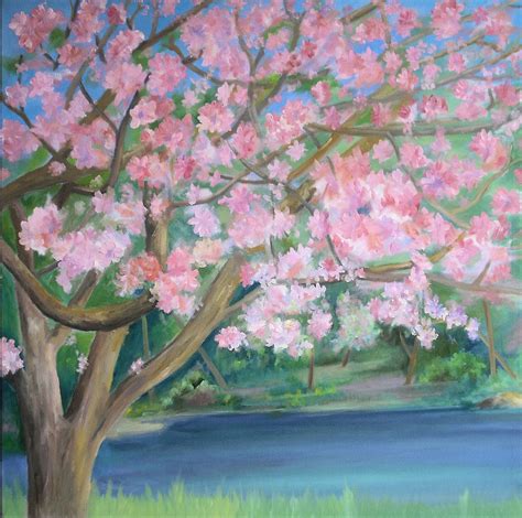 Kens Art Studio Cherry Blossom Painting 36x35 Drawn