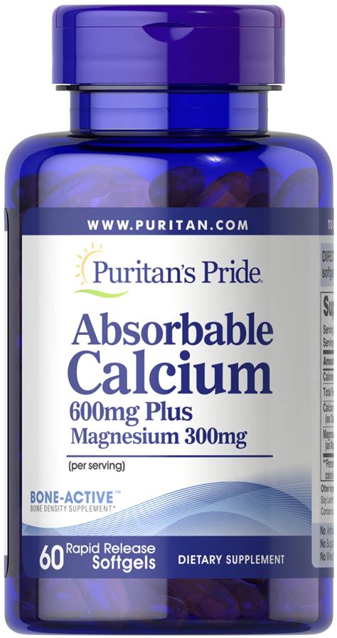 Absorbable Calcium 600 Mg Plus Magnesium 300 Mg 60 Softgels Calcium