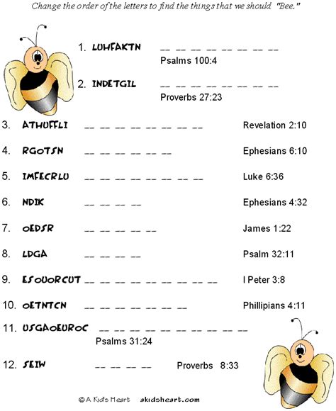 Word scrambles can be used as educational tools or just to add a challenging activity to the day. Bible Bee Scrambled Word Game