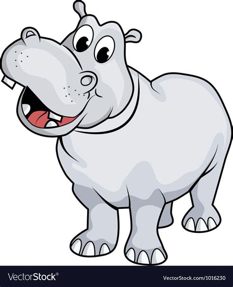 Illustration Of A Happy Hippo Cartoon Style No Gradient Easy To Edit