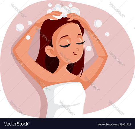 Happy Relaxed Girl Washing Her Hair Cartoon Vector Image