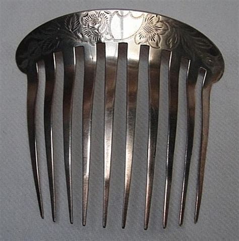 Etched Silver Hair Comb Late Victorianearly Edwardian Personal