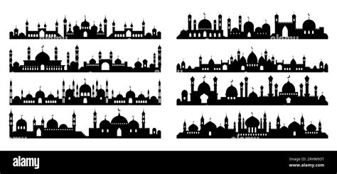 Arabic Architecture Silhouette Mosque Roof Islamic Cityscape Panorama