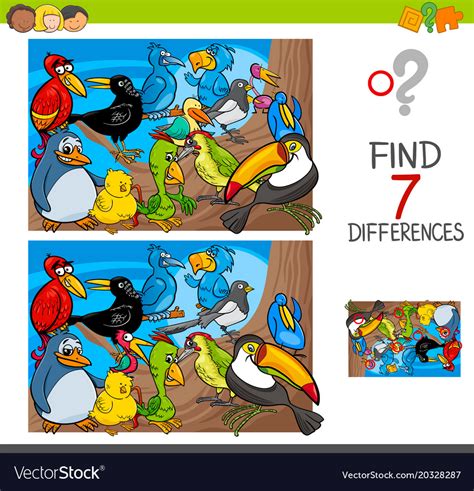 Find Differences With Birds Animal Characters Vector Image