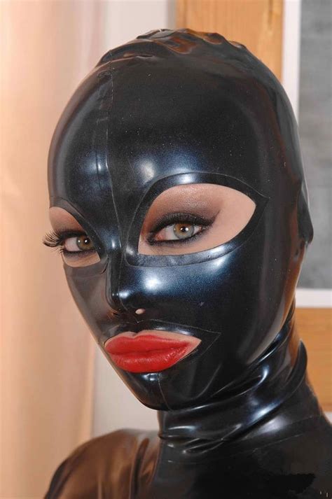 Sexy Black Full Face Natural Latex Hood Open Eye Mouth For Women Sexy