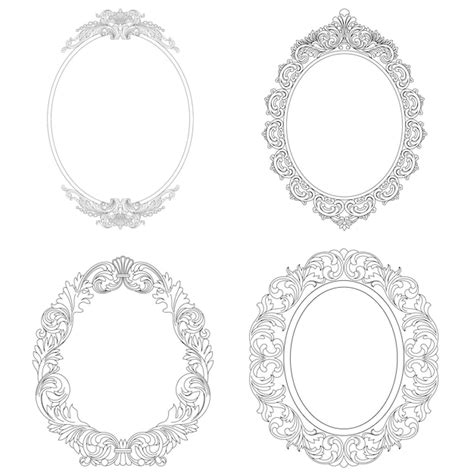Premium Vector Set Of Oval Vintage Border Frame Engraving With Retro