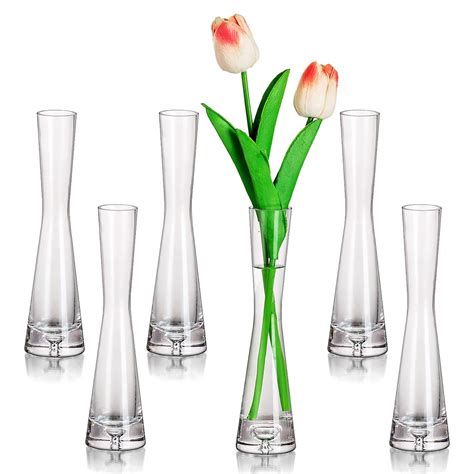 Glasseam Glass Bud Vases In Bulk 7 87 Tall Clear Skinny Vases Set Of 6 Small Single Flower Vase